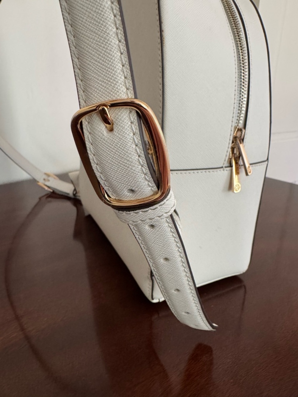 Tory Burch Off White Leather Emerson Backpack with Gold Hardware - Picture 10 of 12